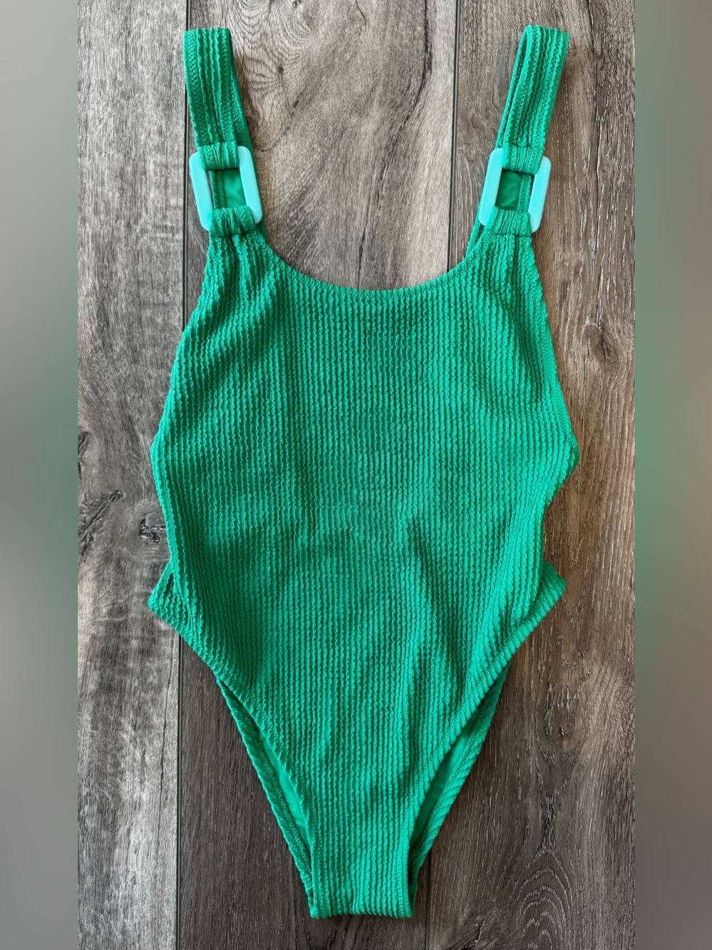 Aerie Crinkle Birthday Scoop Cheekiest One Piece Swimsuit XS Green Swim Beach